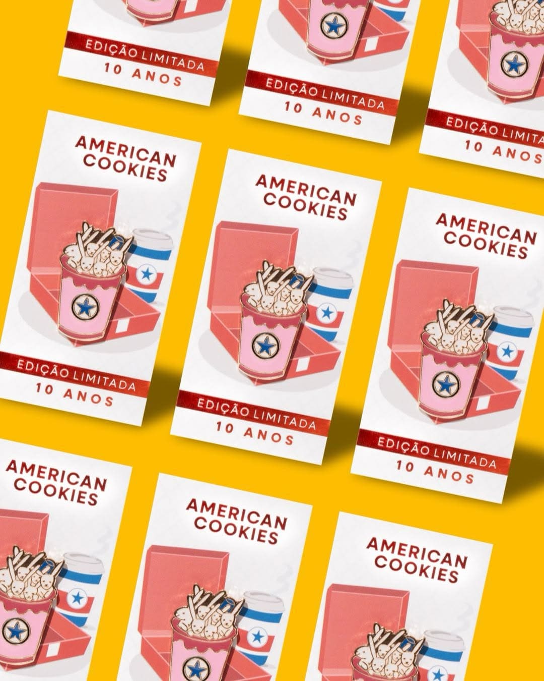 Pins de edição limitada de 10 anos da American Cookies