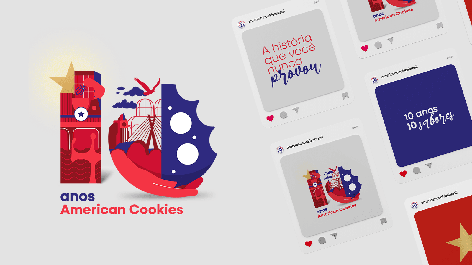 Campanha de 10 anos da American Cookies com peças para redes sociais