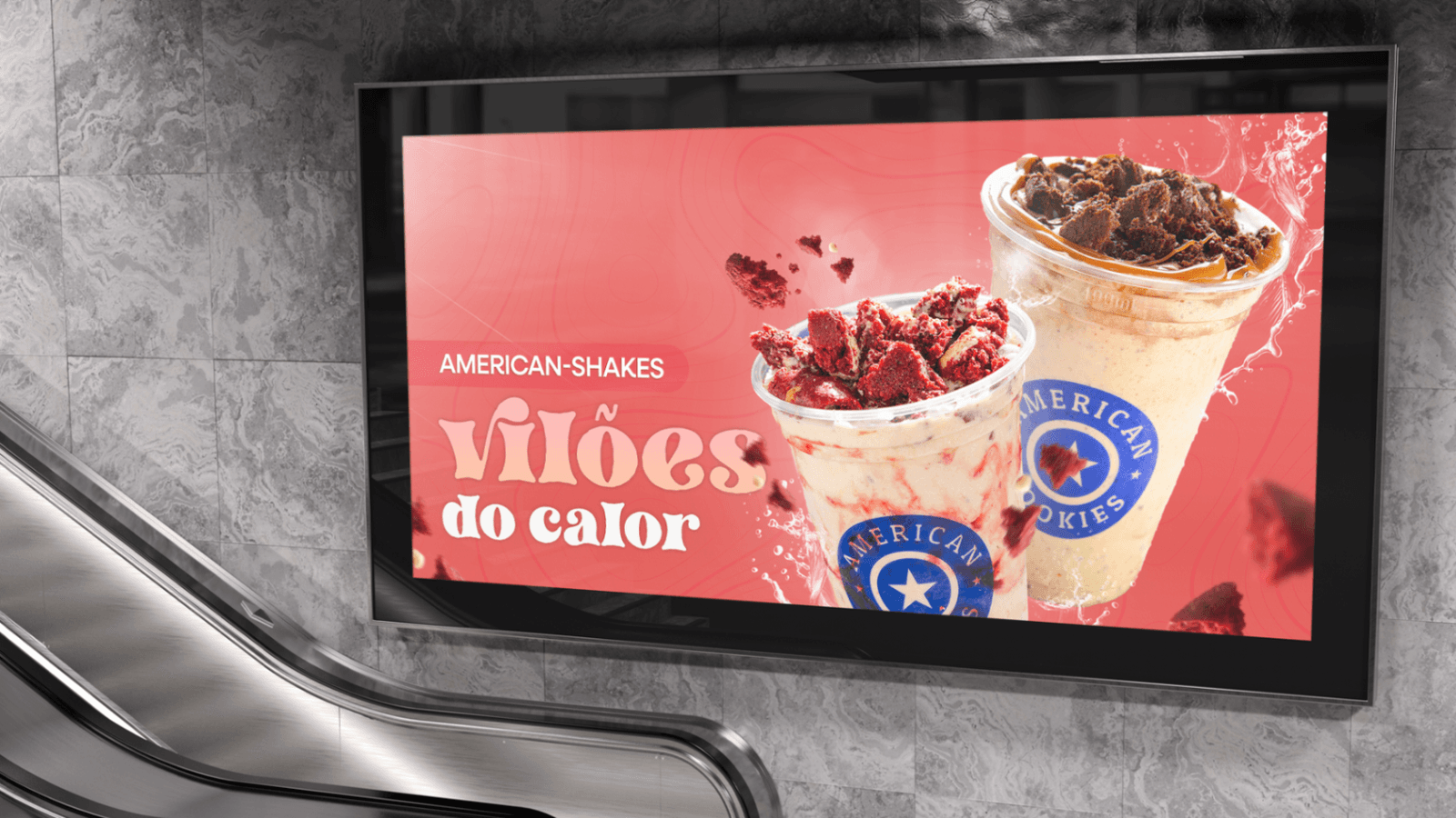 Anúncio de American-Shakes em painel digital