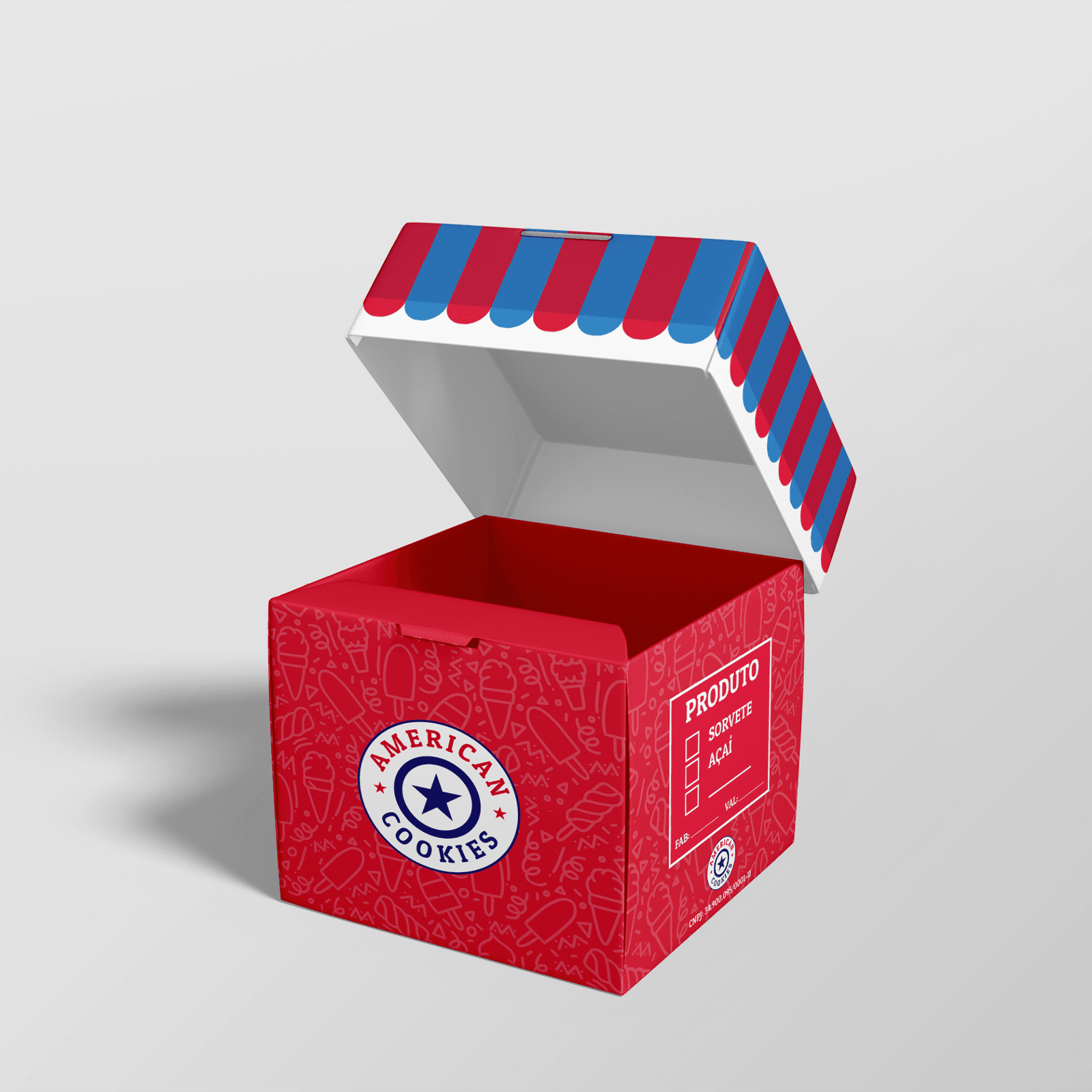 Caixa vermelha de embalagem da American Cookies