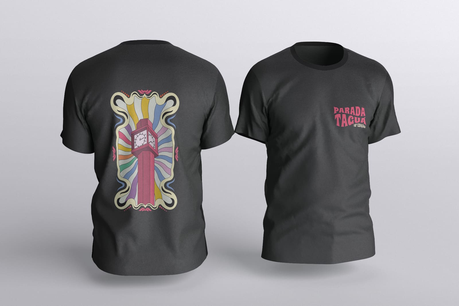 Camiseta preta com estampa do relógio de Taguatinga