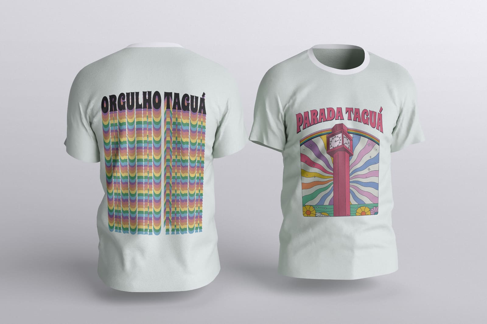 Camiseta clara com estampa Orgulho Taguá